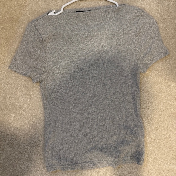 Ribbed Boatneck Grey JCrew Short Sleeve Tee - Picture 1 of 3